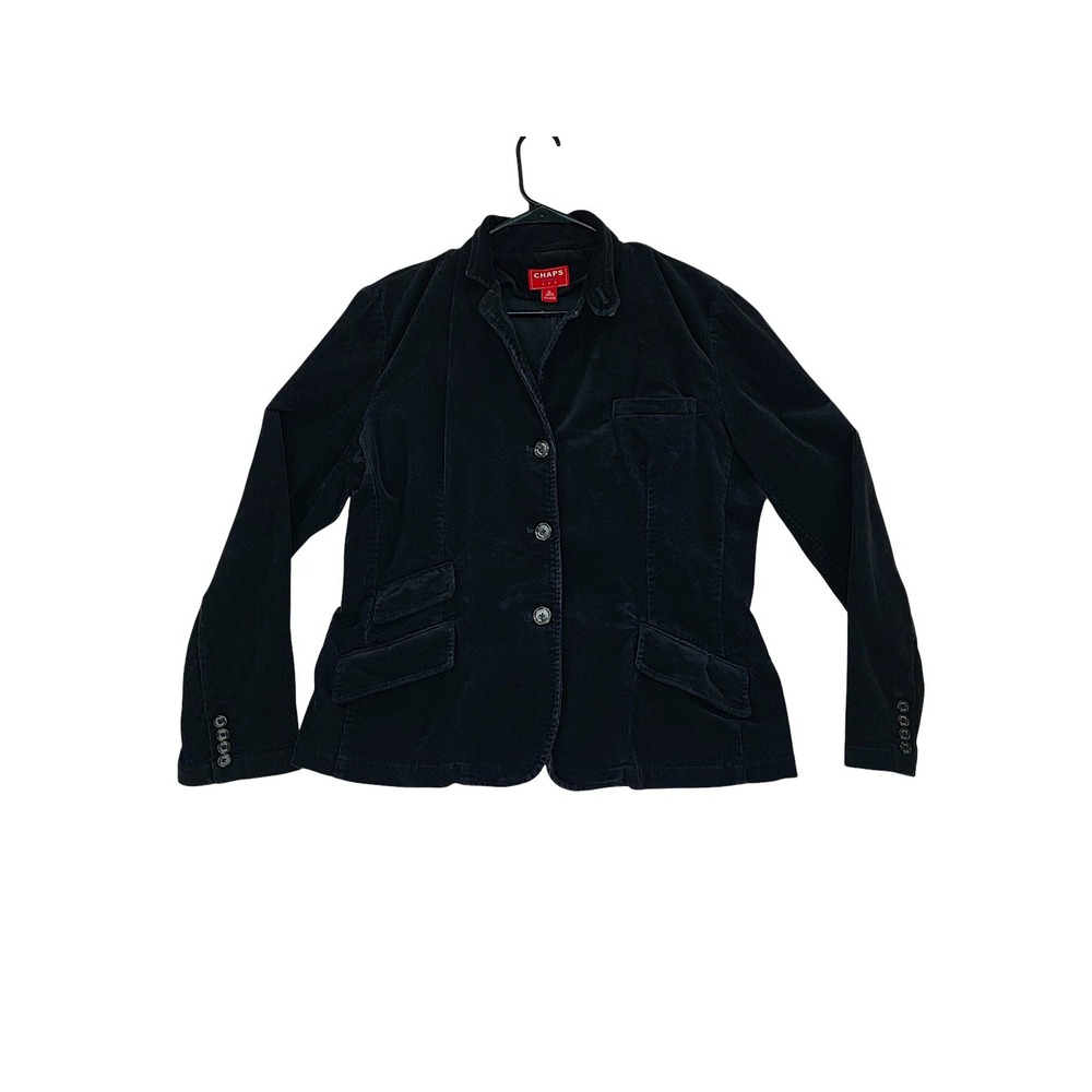 Vtg Chaps Corduroy Blazer XL Wom Black Jacket Sport Coat Y2K Preppy Darkacademia